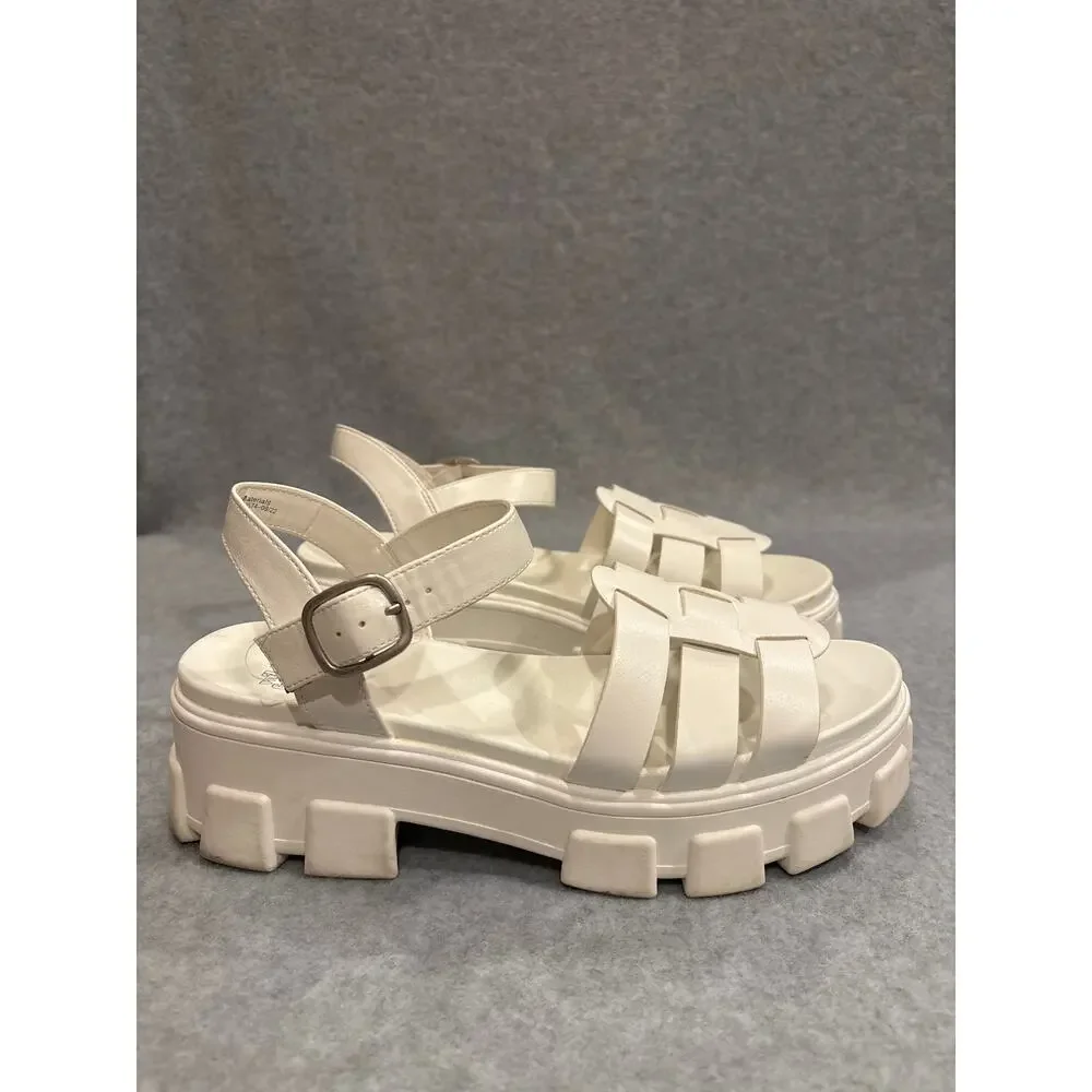 Wild Fable Women Size 11 White Leather Strappy Gladiator Heeled Fisherman Sandal